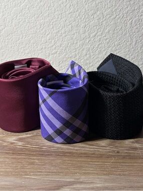 Men’s Neck Tie Lot — 3 Ties, Purple, Black, Maroon